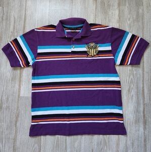 VTG Red Ape Polo Shirt Purple Blue Orange Black White Stripe Y2K Sz M